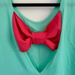 Mint Green Blouse with Salmon Bow Back